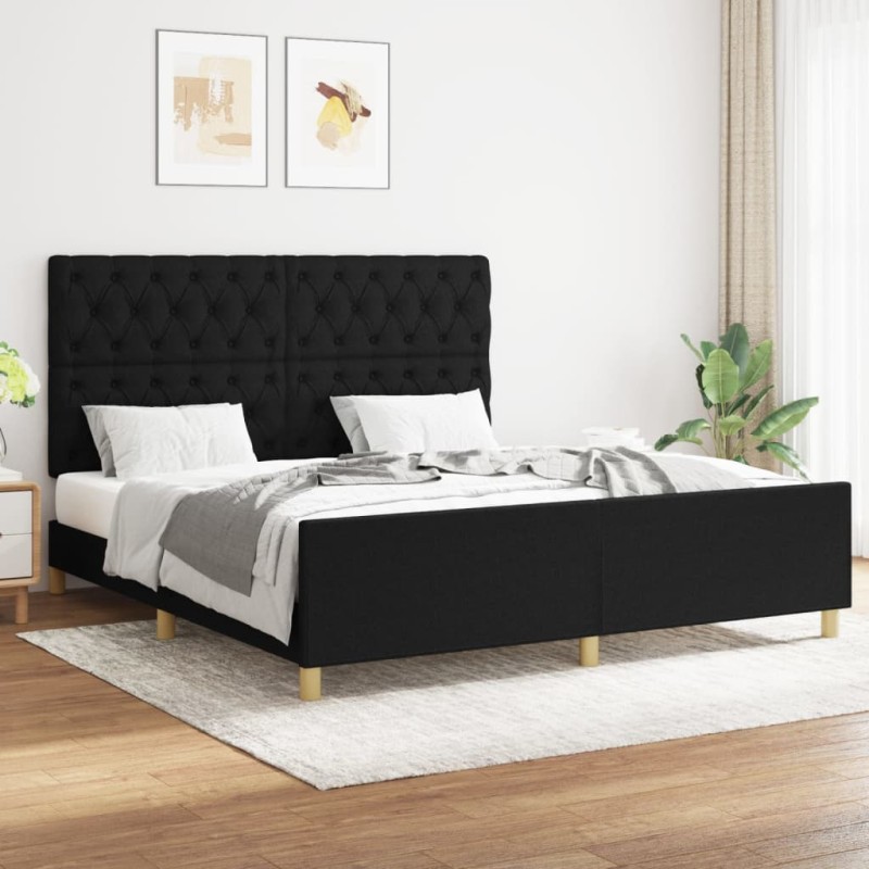 vidaXL Estructura de cama con cabecero de tela negro 160x200 cm vidaXL Estructura de cama con cabecero de tela negro 160x200 cm