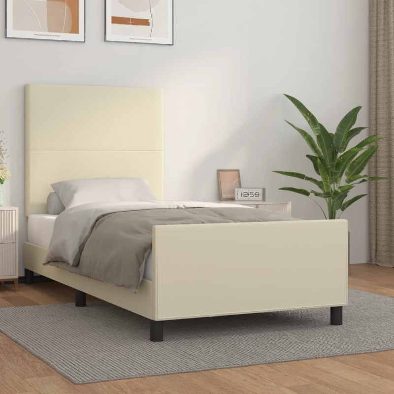 vidaXL Estructura de cama con cabecero cuero sintético crema 100x200cm vidaXL Estructura de cama con cabecero cuero sintético crema 100x200cm