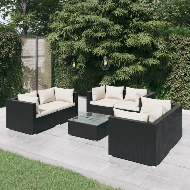 vidaXL Set de muebles de jardín 7 pzas y cojines ratán sintético negro vidaXL Set de muebles de jardín 7 pzas y cojines ratán sintético negro