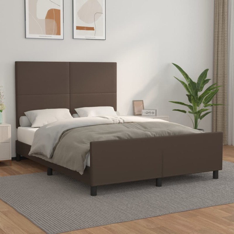 vidaXL Estructura de cama cabecero cuero sintético marrón 140x200 cm vidaXL Estructura de cama cabecero cuero sintético marrón 140x200 cm