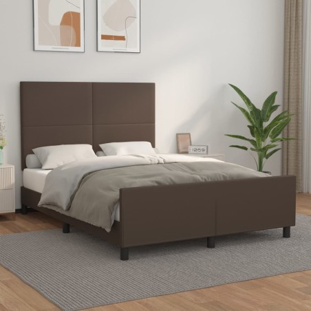vidaXL Estructura de cama cabecero cuero sintético marrón 140x200 cm