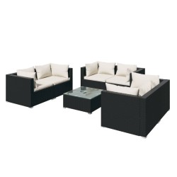vidaXL Set de muebles de jardín 7 pzas y cojines ratán sintético negro