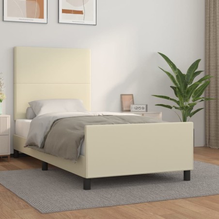 vidaXL Estructura de cama con cabecero cuero sintético crema 90x190 cm
