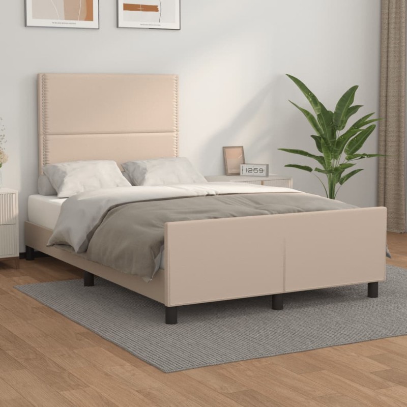 vidaXL Estructura de cama cabecero cuero sintético capuchino 120x200cm
