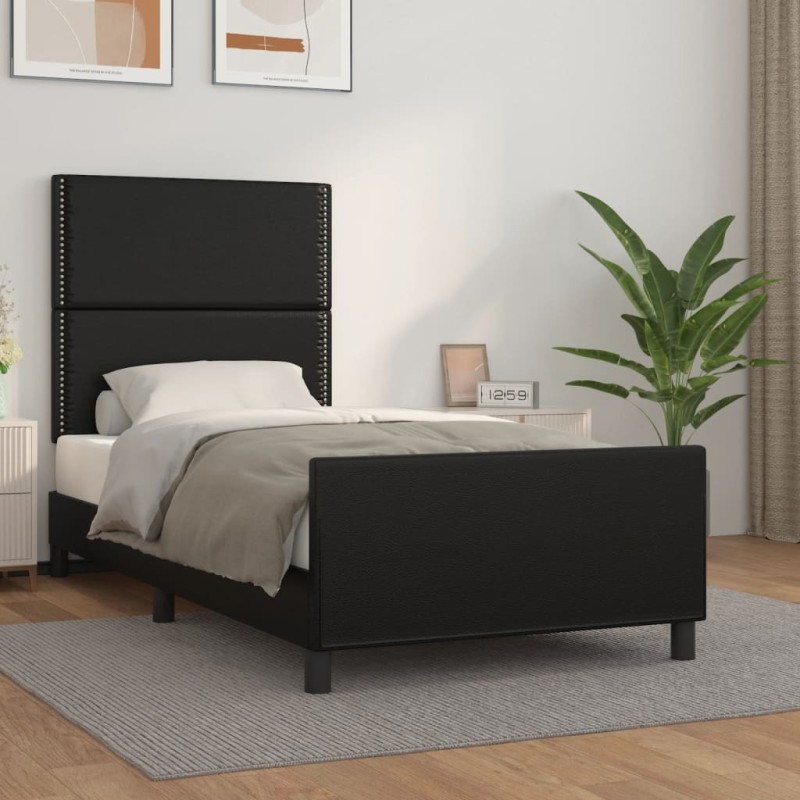 vidaXL Estructura de cama con cabecero cuero sintético negro 90x190 cm