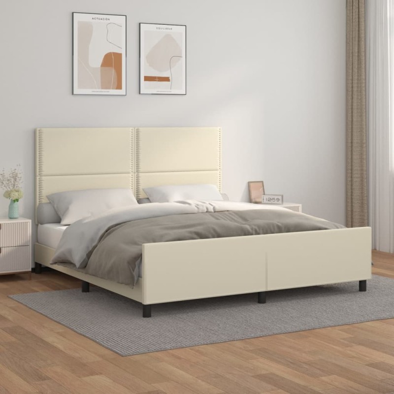 vidaXL Estructura de cama con cabecero cuero sintético crema 180x200cm vidaXL Estructura de cama con cabecero cuero sintético crema 180x200cm