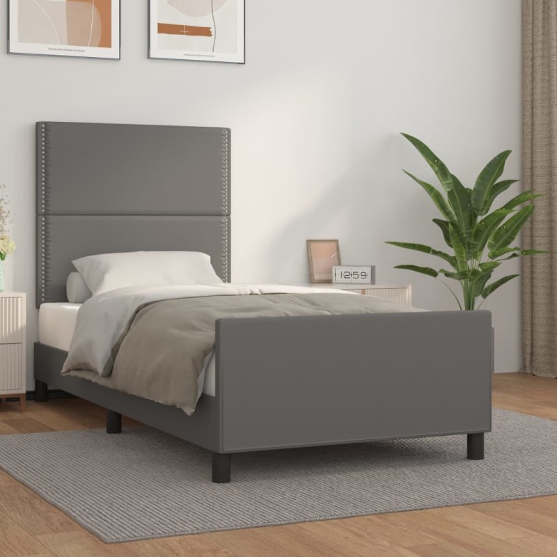 vidaXL Estructura de cama con cabecero cuero sintético gris 80x200 cm vidaXL Estructura de cama con cabecero cuero sintético gris 80x200 cm