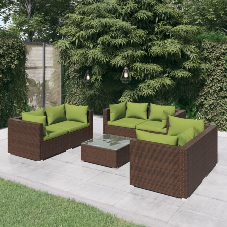 vidaXL Set muebles de jardín 7 piezas y cojines ratán sintético marrón
