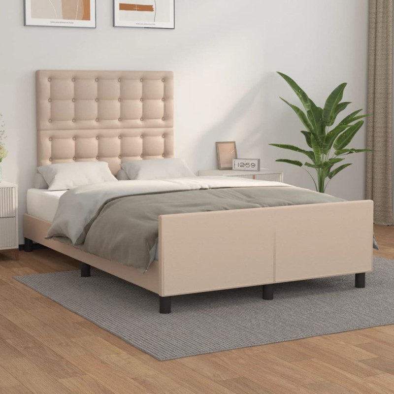 vidaXL Estructura de cama cabecero cuero sintético capuchino 120x200cm vidaXL Estructura de cama cabecero cuero sintético capuchino 120x200cm