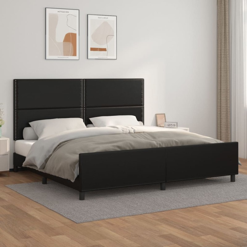 vidaXL Estructura de cama con cabecero cuero sintético negro 200x200cm vidaXL Estructura de cama con cabecero cuero sintético negro 200x200cm