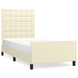 vidaXL Estructura de cama con cabecero cuero sintético crema 90x190 cm