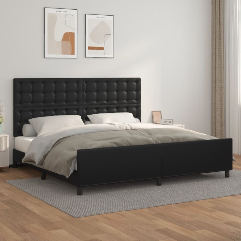 vidaXL Estructura de cama con cabecero cuero sintético negro 200x200cm vidaXL Estructura de cama con cabecero cuero sintético negro 200x200cm
