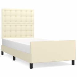 vidaXL Estructura de cama con cabecero cuero sintético crema 90x200 cm