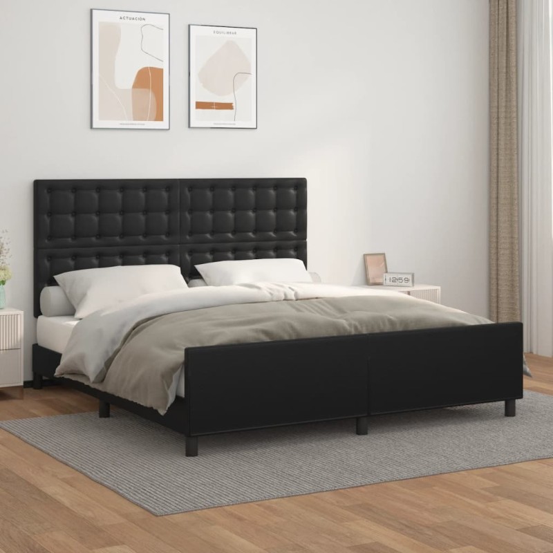 vidaXL Estructura de cama con cabecero cuero sintético negro 180x200cm vidaXL Estructura de cama con cabecero cuero sintético negro 180x200cm