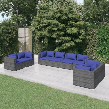 vidaXL Set de muebles de jardín 8 pzas y cojines ratán sintético gris