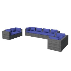 vidaXL Set de muebles de jardín 8 pzas y cojines ratán sintético gris