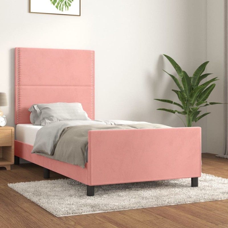 vidaXL Estructura de cama con cabecero de terciopelo rosa 100x200 cm