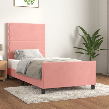 vidaXL Estructura de cama con cabecero de terciopelo rosa 100x200 cm