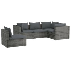 vidaXL Set de muebles de jardín 5 pzas y cojines ratán sintético gris