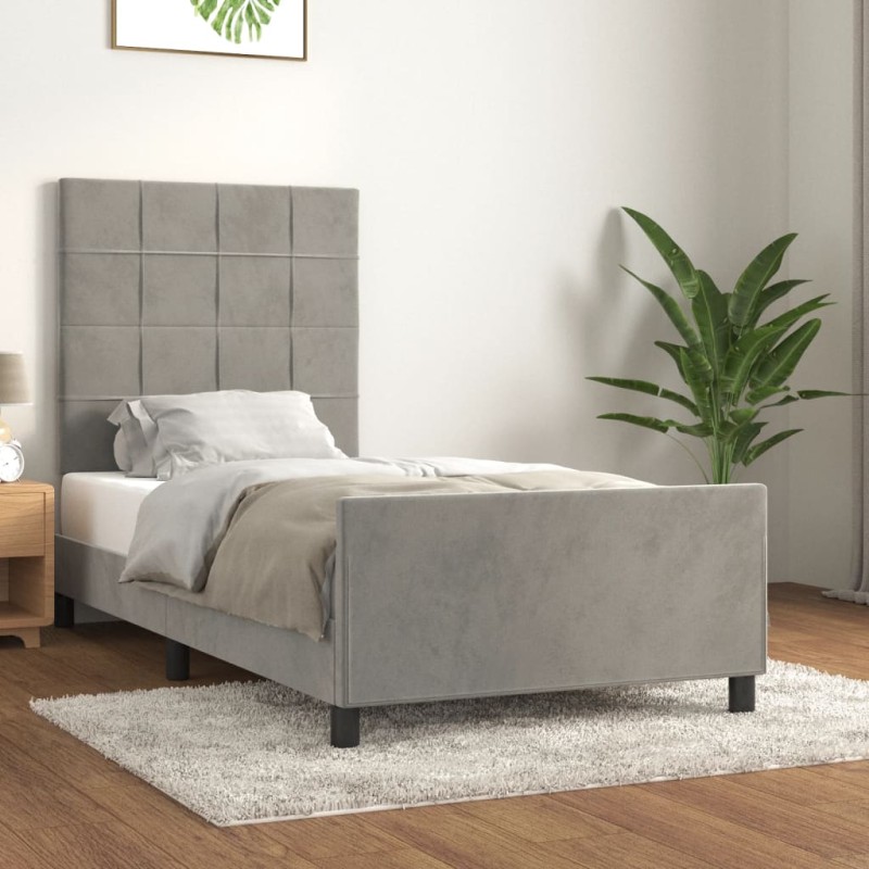 vidaXL Estructura de cama con cabecero terciopelo gris claro 90x200 cm vidaXL Estructura de cama con cabecero terciopelo gris claro 90x200 cm