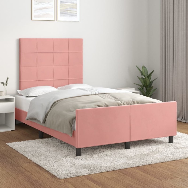 vidaXL Estructura de cama con cabecero de terciopelo rosa 120x200 cm vidaXL Estructura de cama con cabecero de terciopelo rosa 120x200 cm