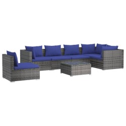 vidaXL Set de sofás de jardín 7 piezas y cojines ratán sintético gris