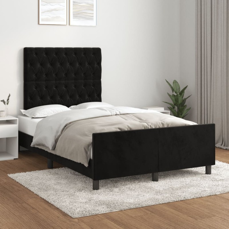 vidaXL Estructura de cama con cabecero de terciopelo negro 120x200 cm vidaXL Estructura de cama con cabecero de terciopelo negro 120x200 cm
