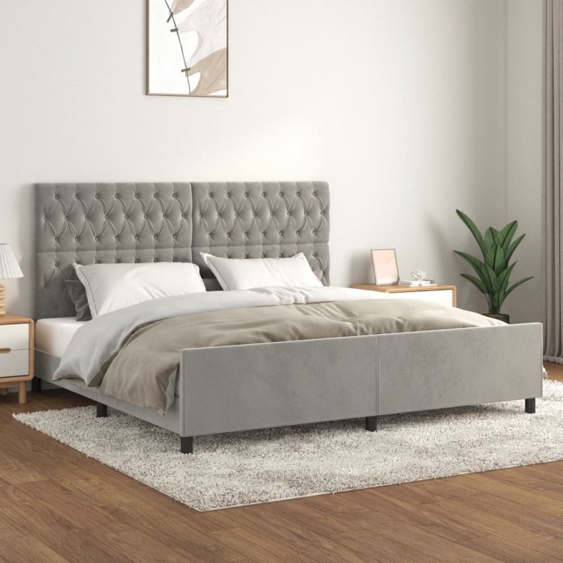 vidaXL Estructura de cama con cabecero terciopelo gris claro 200x200cm vidaXL Estructura de cama con cabecero terciopelo gris claro 200x200cm