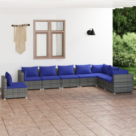 vidaXL Set de sofás de jardín 8 piezas y cojines ratán sintético gris