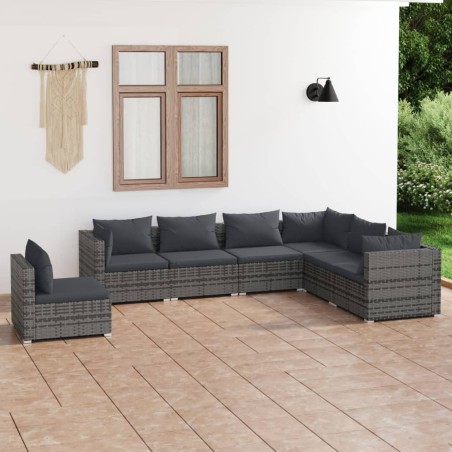 vidaXL Set de muebles de jardín 7 pzas y cojines ratán sintético gris