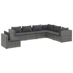 vidaXL Set de muebles de jardín 7 pzas y cojines ratán sintético gris