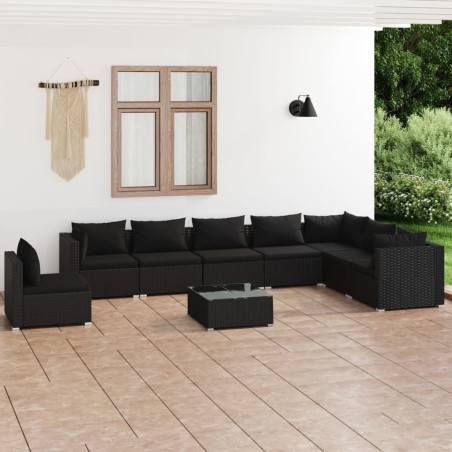 vidaXL Set de muebles de jardín 9 pzas y cojines ratán sintético negro