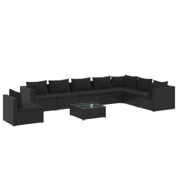 vidaXL Set de muebles de jardín 9 pzas y cojines ratán sintético negro