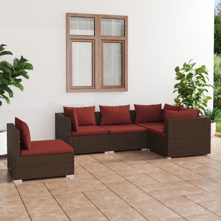 vidaXL Set sofás de jardín 5 piezas y cojines ratán sintético marrón