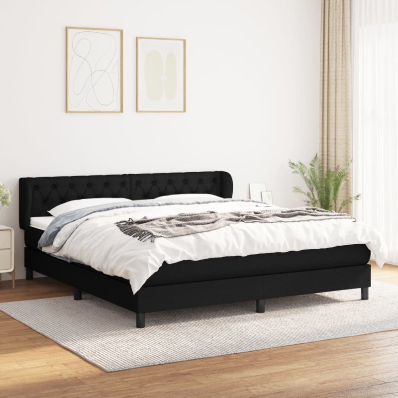 vidaXL Cama box spring con colchón tela negro 160x200 cm