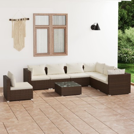 vidaXL Set muebles de jardín 8 piezas y cojines ratán sintético marrón