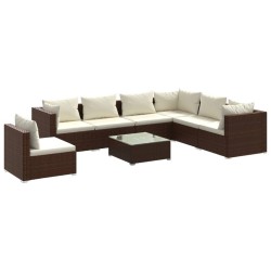 vidaXL Set muebles de jardín 8 piezas y cojines ratán sintético marrón