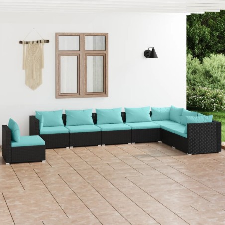 vidaXL Set de muebles de jardín 8 pzas y cojines ratán sintético negro
