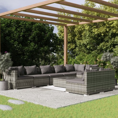 vidaXL Set de muebles de jardín 9 pzas y cojines ratán sintético gris