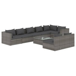 vidaXL Set de muebles de jardín 9 pzas y cojines ratán sintético gris