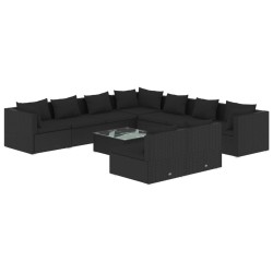 vidaXL Set de muebles de jardín 10 pzas cojines ratán sintético negro