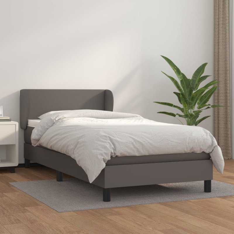 vidaXL Cama box spring con colchón cuero sintético gris 80x200 cm vidaXL Cama box spring con colchón cuero sintético gris 80x200 cm