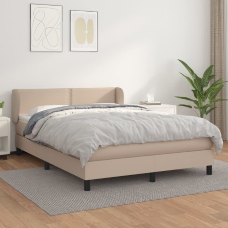 vidaXL Cama box spring con colchón cuero sintético capuchino 140x190cm