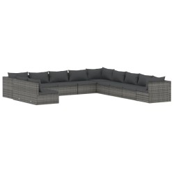 vidaXL Set de muebles de jardín 11 pzas y cojines ratán sintético gris