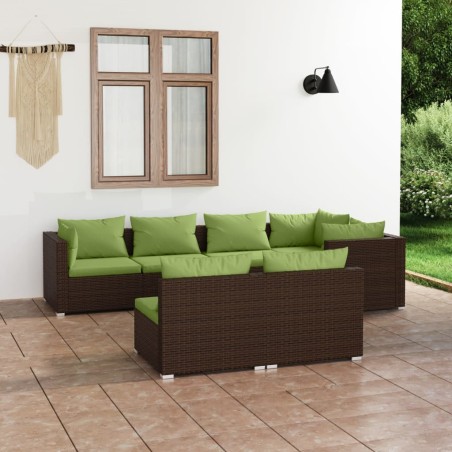 vidaXL Set muebles de jardín 7 piezas y cojines ratán sintético marrón
