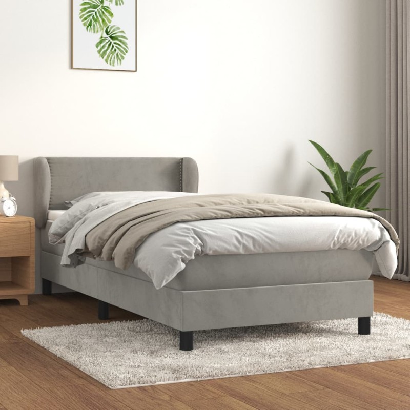 vidaXL Cama box spring con colchón terciopelo gris claro 80x200 cm vidaXL Cama box spring con colchón terciopelo gris claro 80x200 cm