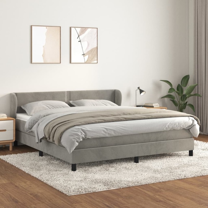 vidaXL Cama box spring con colchón terciopelo gris claro 160x200 cm