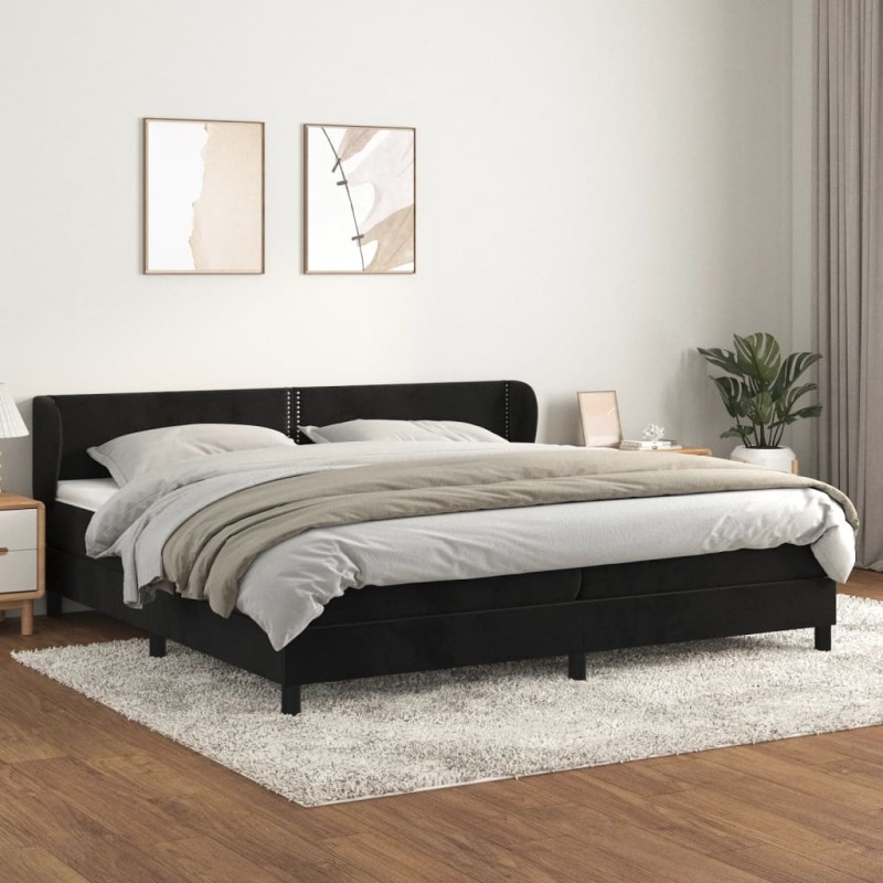 vidaXL Cama box spring con colchón terciopelo negro 200x200 cm vidaXL Cama box spring con colchón terciopelo negro 200x200 cm