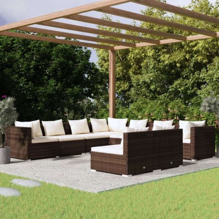 vidaXL Set muebles de jardín 9 piezas y cojines ratán sintético marrón