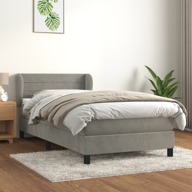 vidaXL Cama box spring con colchón terciopelo gris claro 90x190 cm vidaXL Cama box spring con colchón terciopelo gris claro 90x190 cm